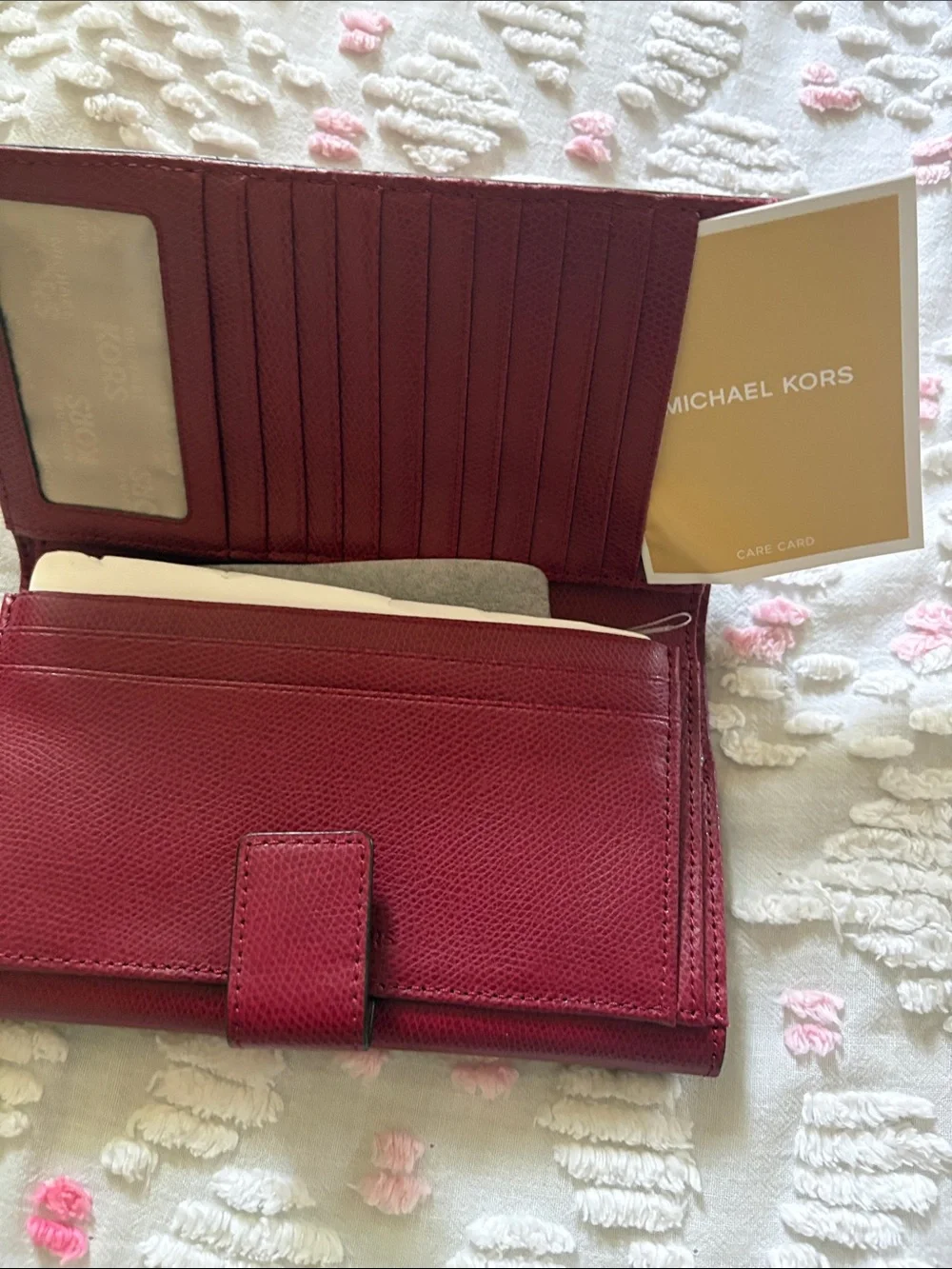 Michael Kors Wine Red MK Logo Leather Wallet